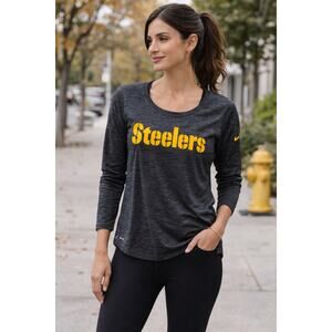 NIKE STEELERS WOMANS SMALL DRI FIT LONG SLEEVE SHIRT GREY NFL
